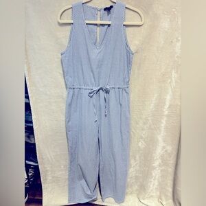 DREW blue and white pinstriped jumpsuit like new!